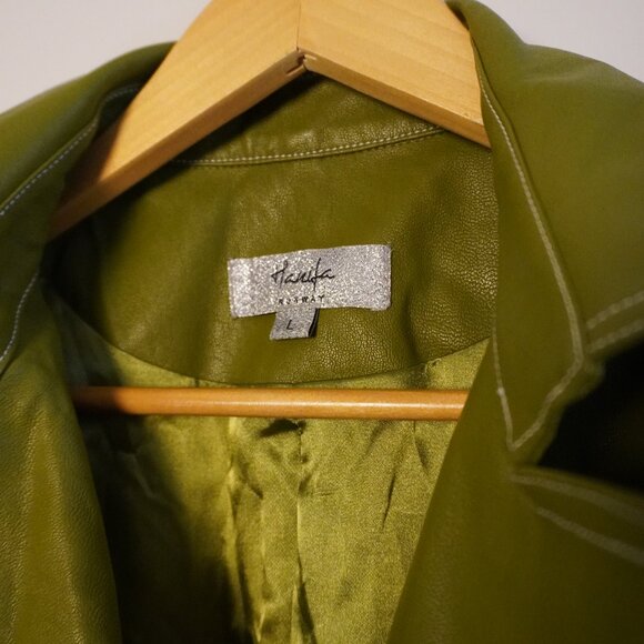Hanifa Lightweight Leather Longline Jacket – Olive Green - Picture 3 of 3